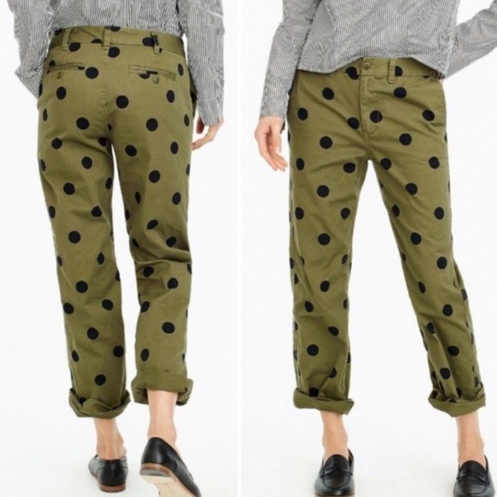 J Crew Polka Dot Chino Pants Green Size 4